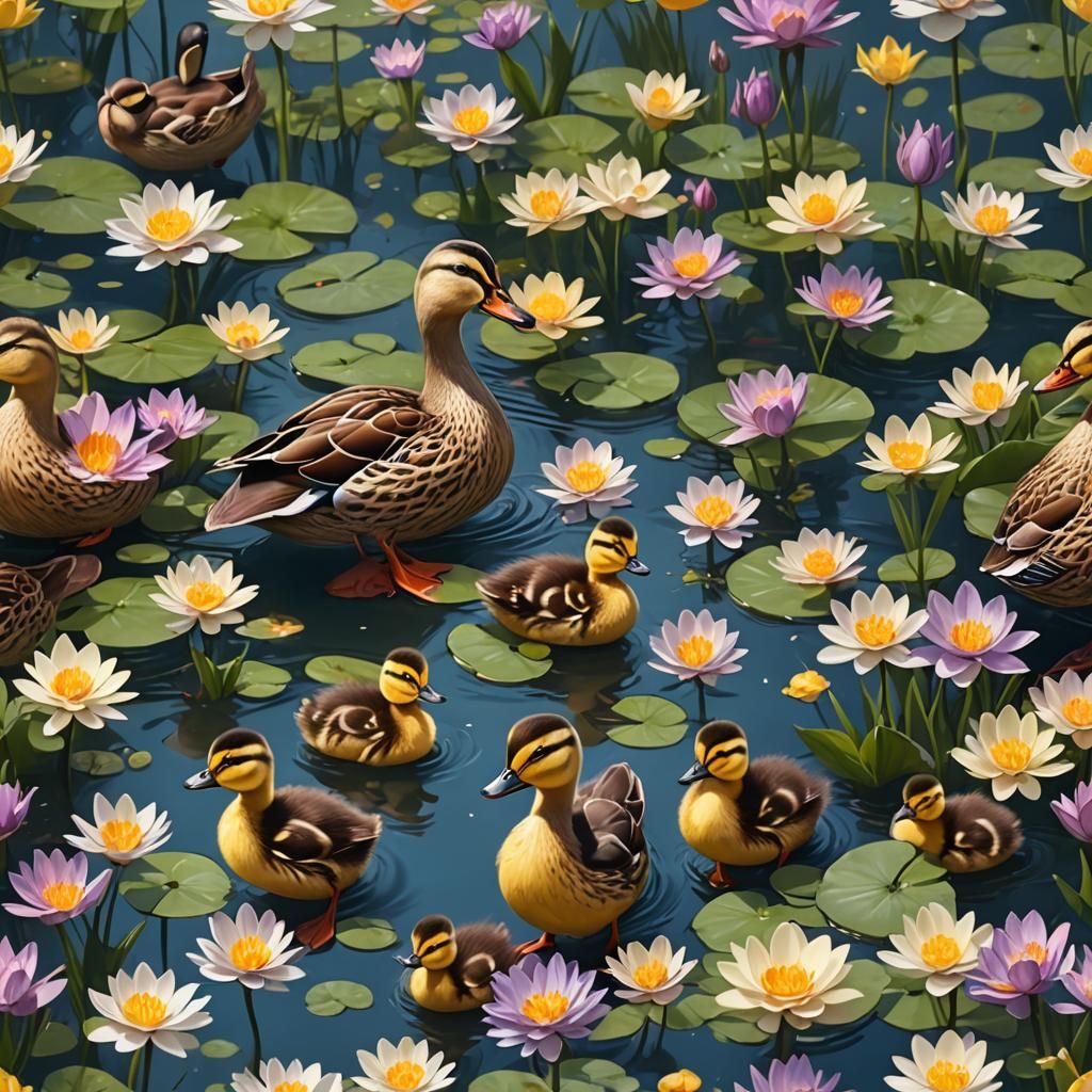 Ducklings with mother duck