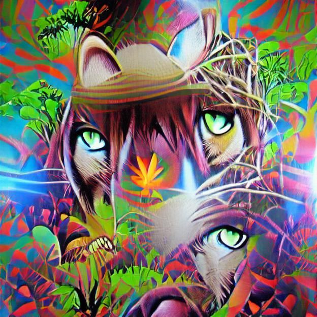 native jungle cat anime psychedelic poster art lowbrow - AI Generated  Artwork - NightCafe Creator