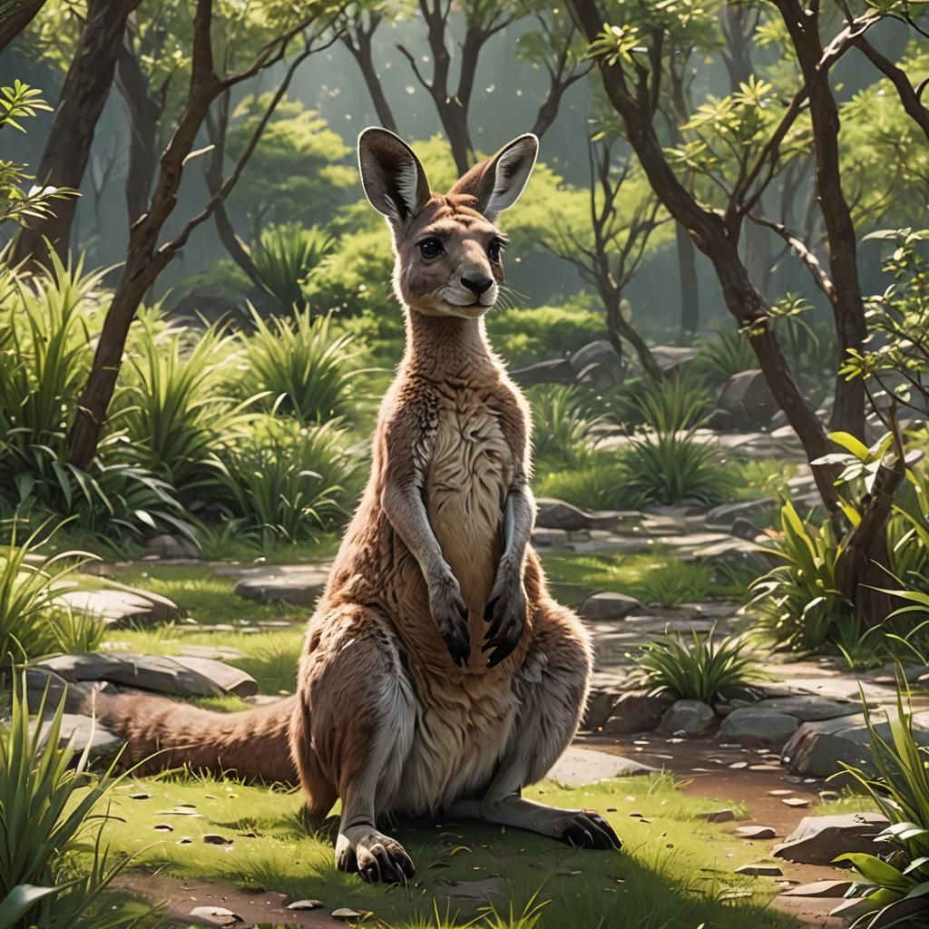 kangaroo By artist "anime", 3d anime art, inspired by WLOP, ...
