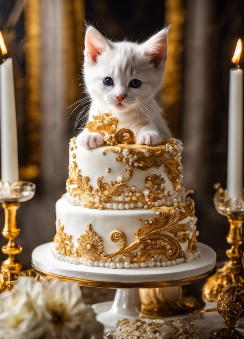 a kitten is licking a special wedding cake, the best cake ev...