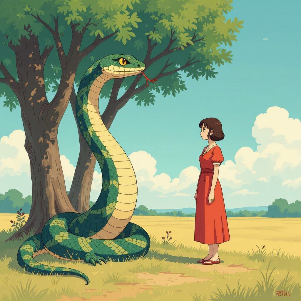 Whimsical Snake with Legs in Anime Style Landscape