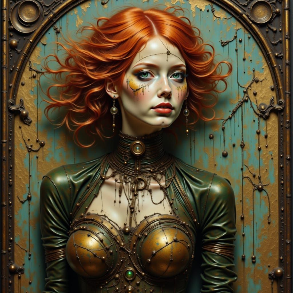 a feminine rogue with shaggy ginger hair with the pirate aesthetic ample size. soft facial features, weird science twist to the art we make ...