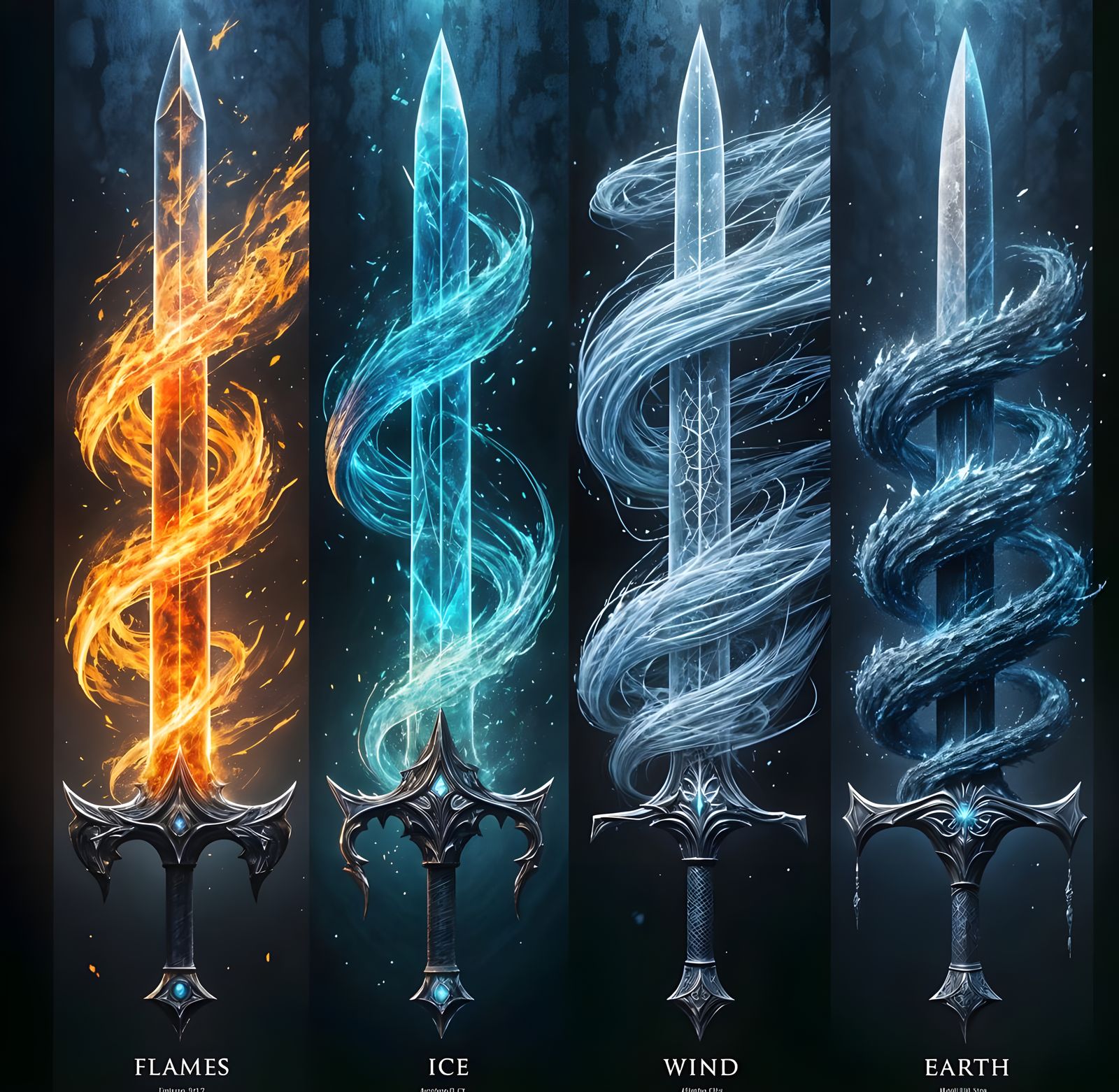 The Four Elemental Swords  by @PROBABLYNOTHING