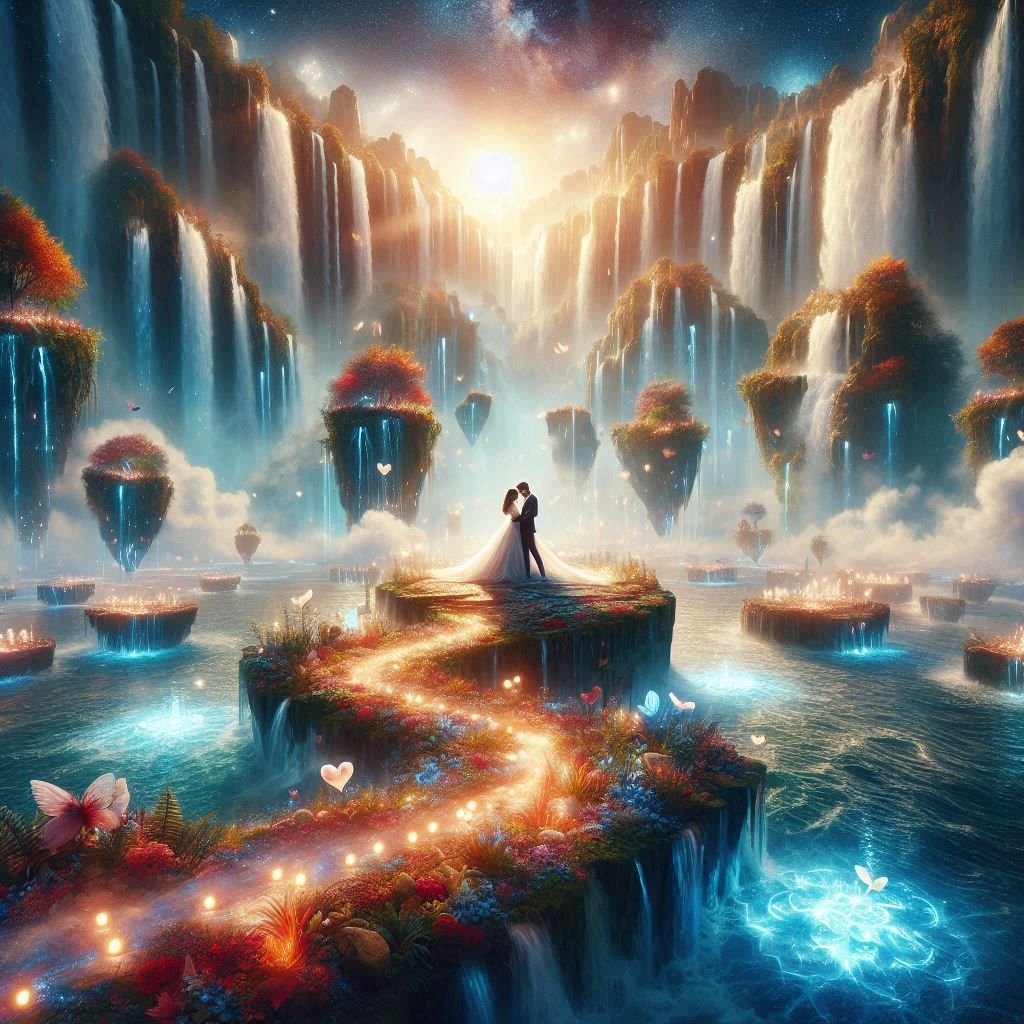 Romantic couple under the waterfall (1)