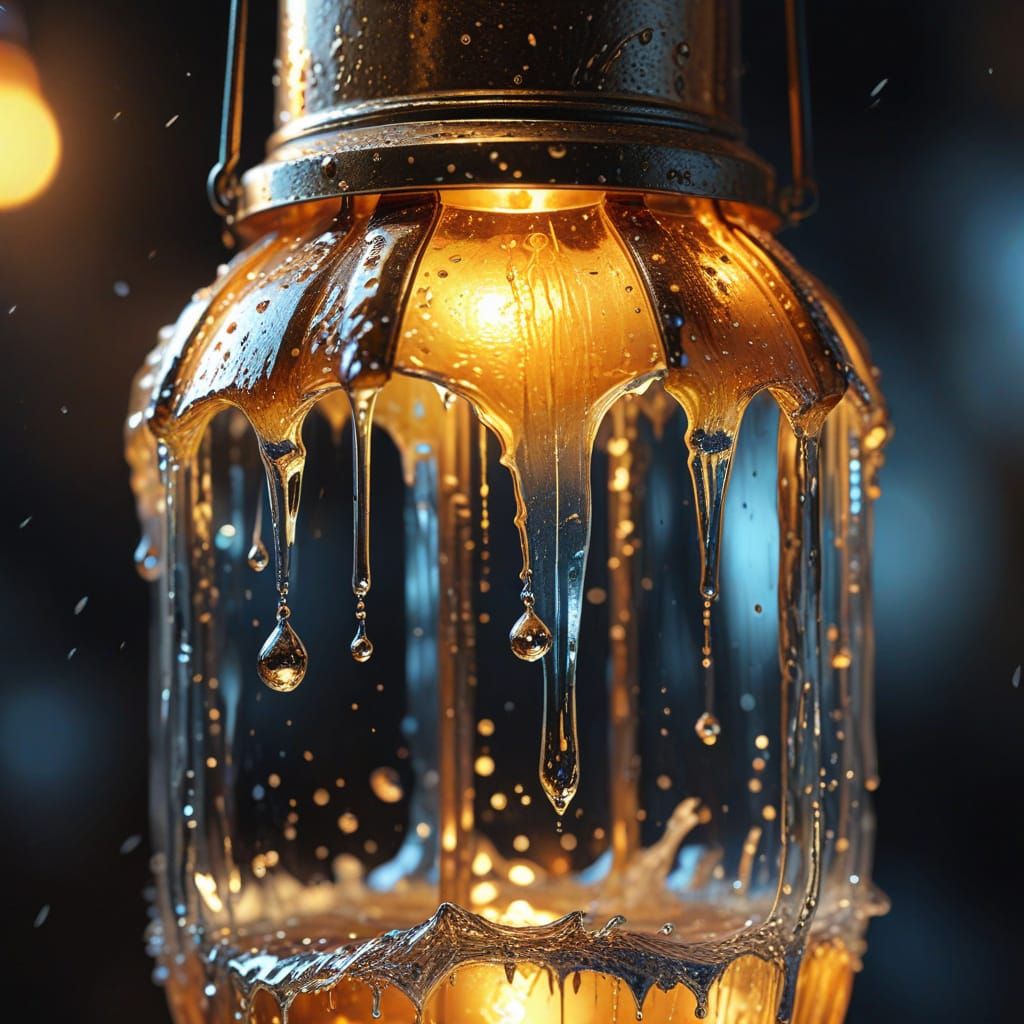 schmelzender eiszapfen an einer laterne. fotoreal, 8K  by @Thinsha