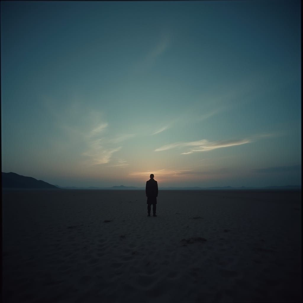 Vast Desert Landscape at Twilight: A Masterpiece of Solitude