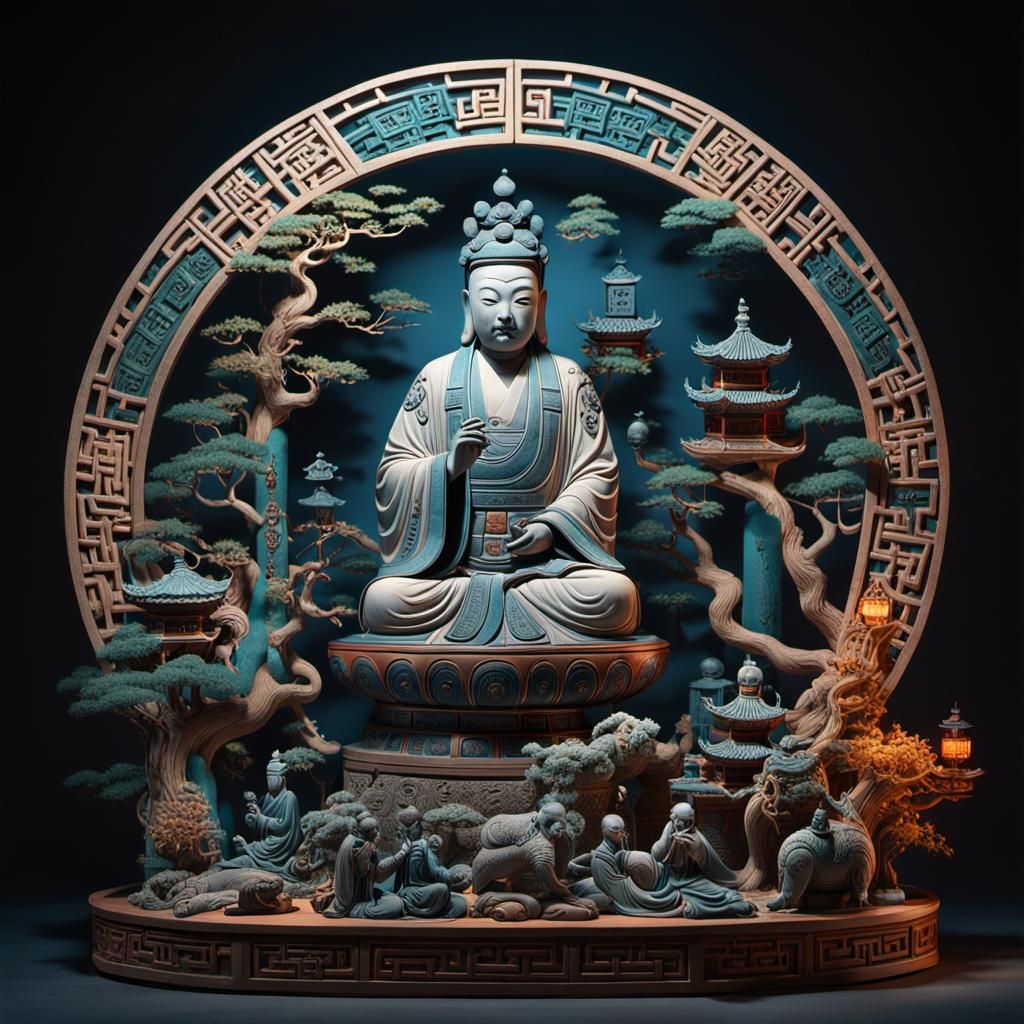 Oriental Sculpture Displaying Ancient Mystic Principles