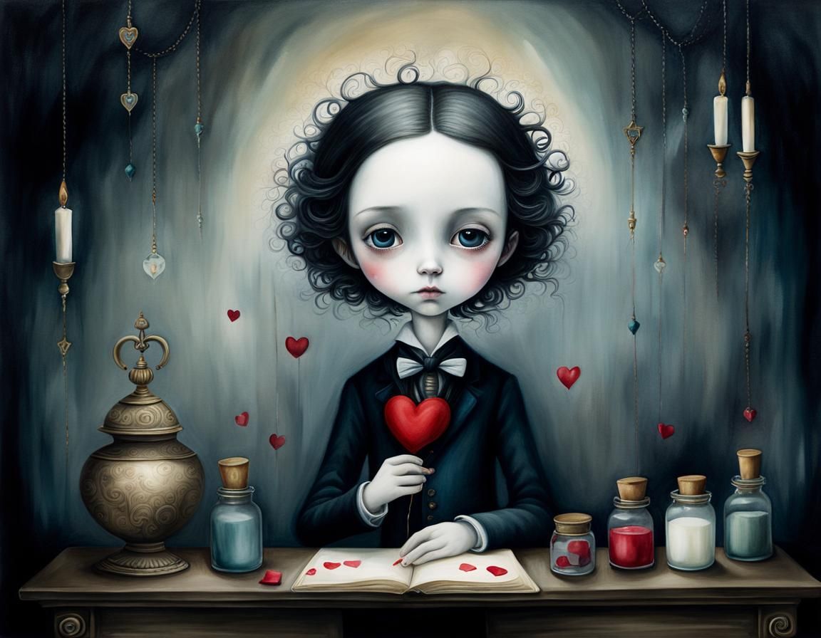 A dark and moody watercolor painting