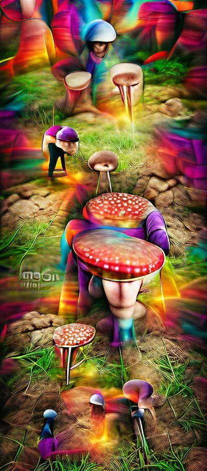Magic mushroom colourful photoillustration psychedelic