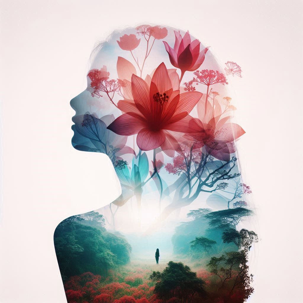 double exposure beautiful fantasy portrait landscape..