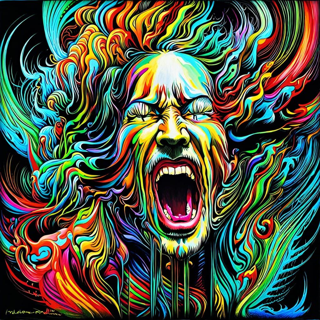 Mans face screaming, colourful ink flow: 8k resolution fantasy ...