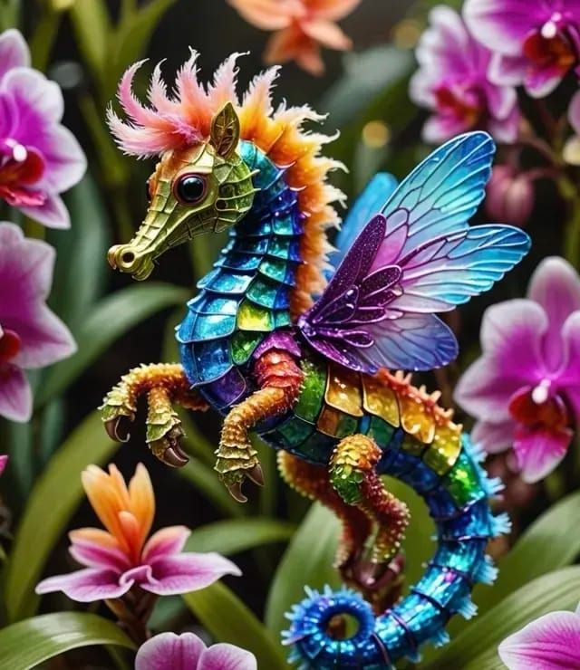 Teeny Tiny Fluffy Flying Metallic Seahorse