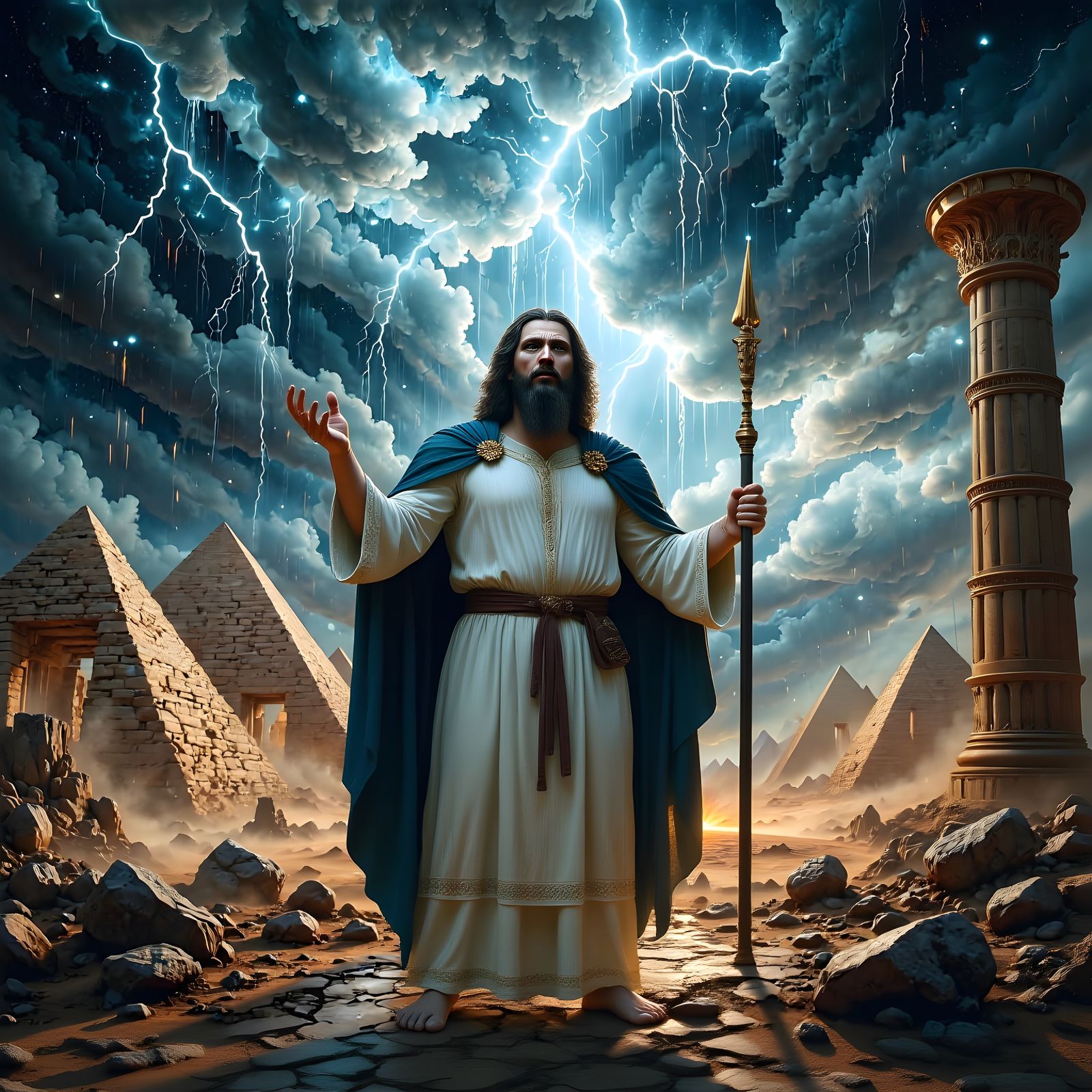 Seventh Plague: The Hail  “Moses stretched out his staff toward the sky,  and the Lord sent forth peals of thunder and hail.”  by @Prayerladder