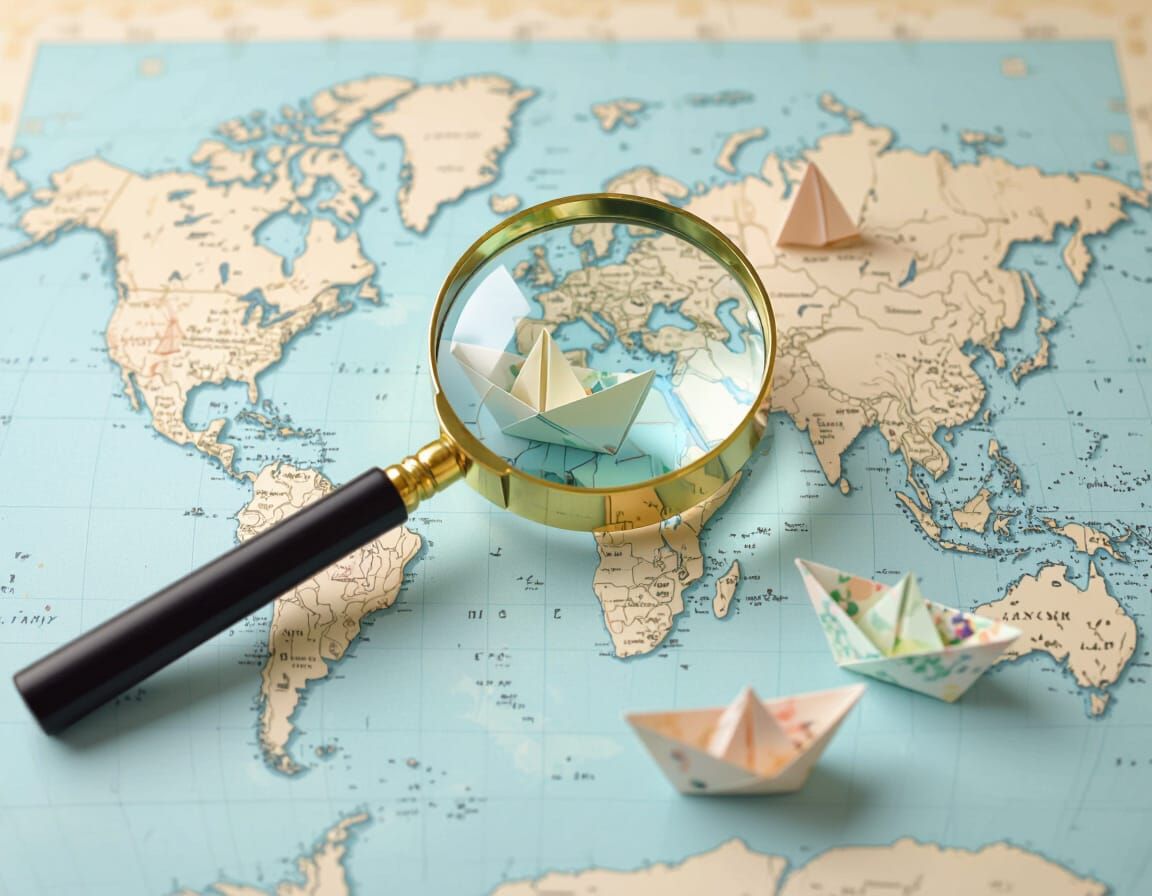 World Map Reveals Origami Boats in Digital Art Style