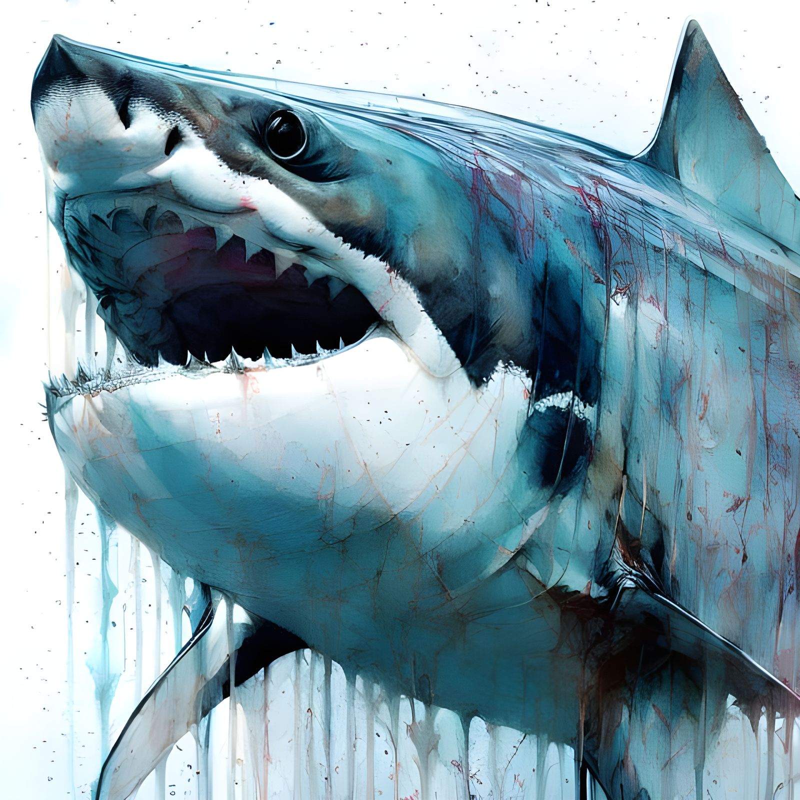 Colorful Ink Splash Great White Shark Portrait