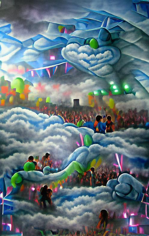 Rave in the clouds detailed painting