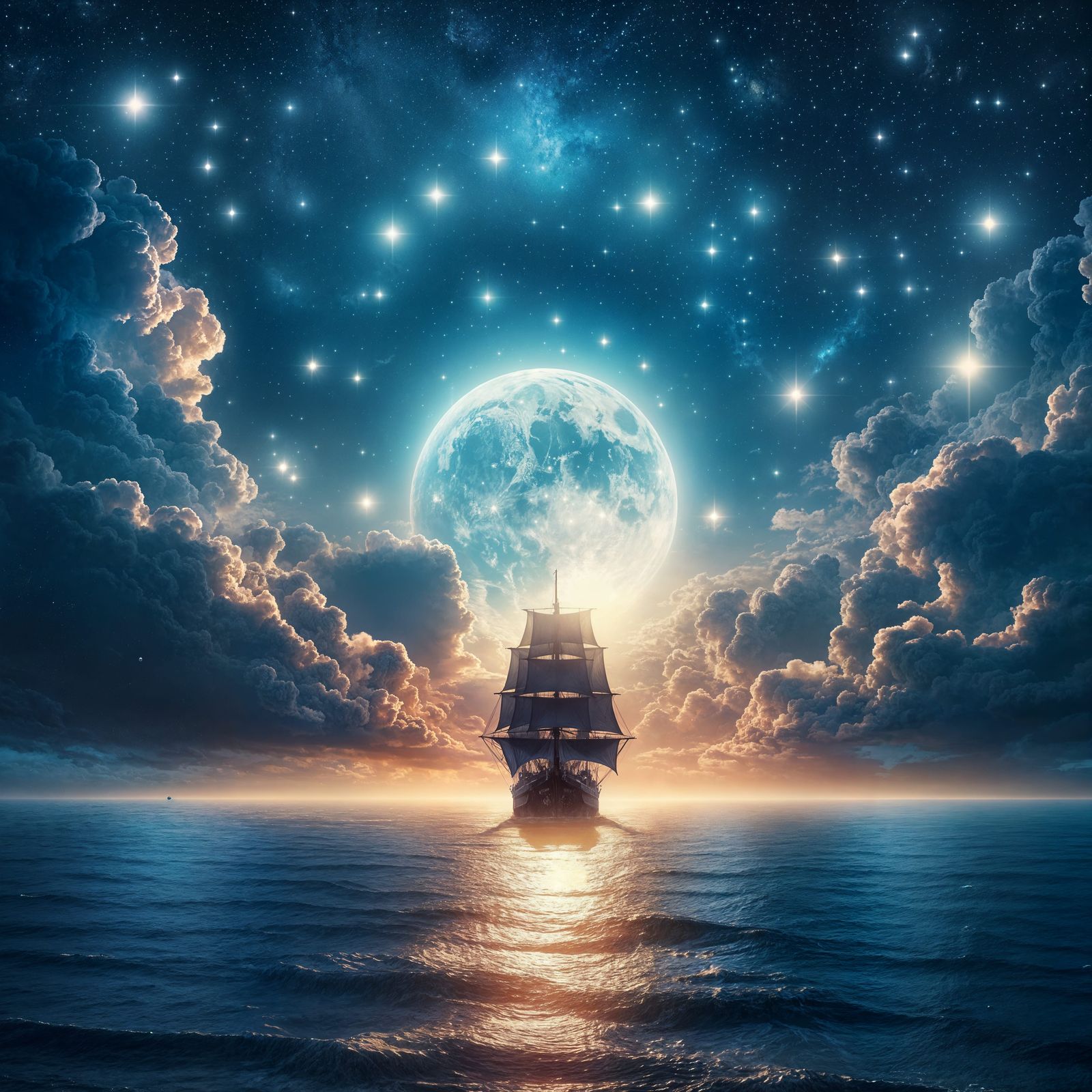 Бригантина под полной луной