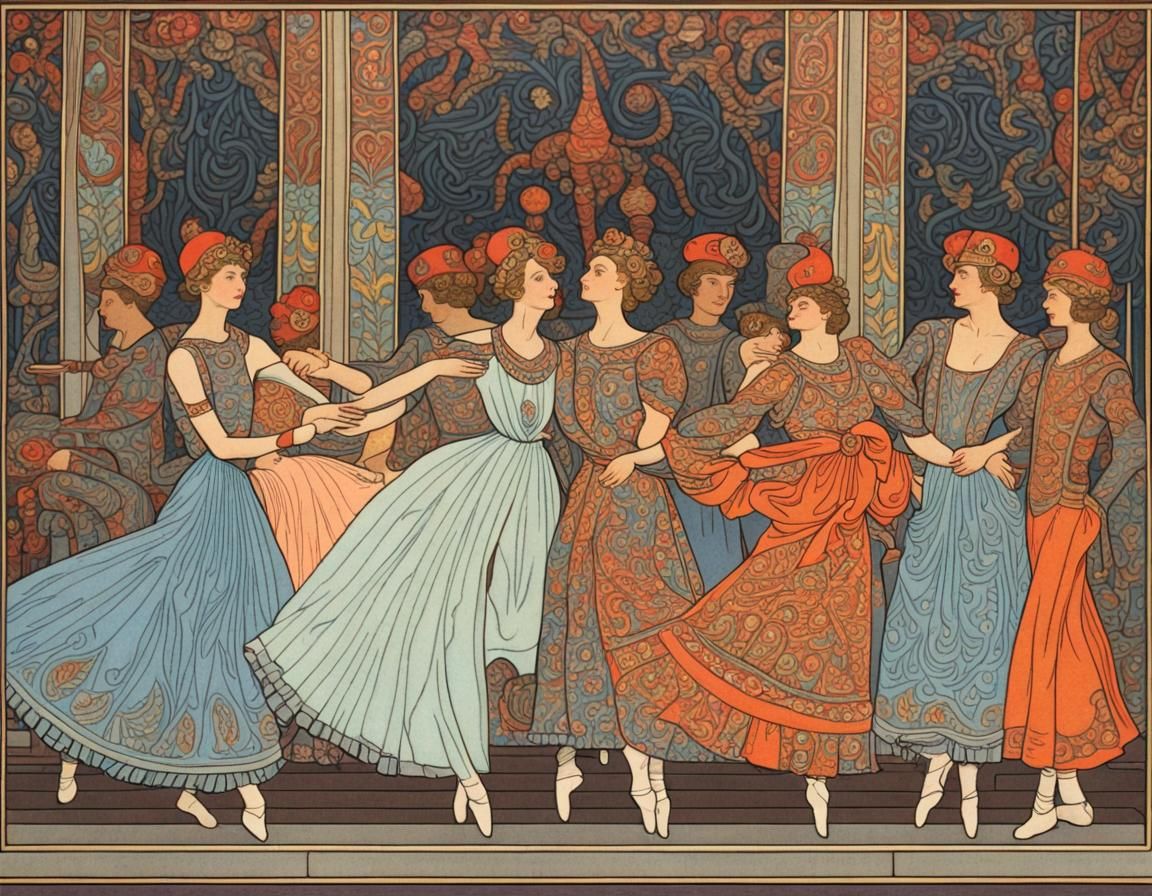 "Petrouchka ballet decor" by Ivan Bilibin, intrically detailled