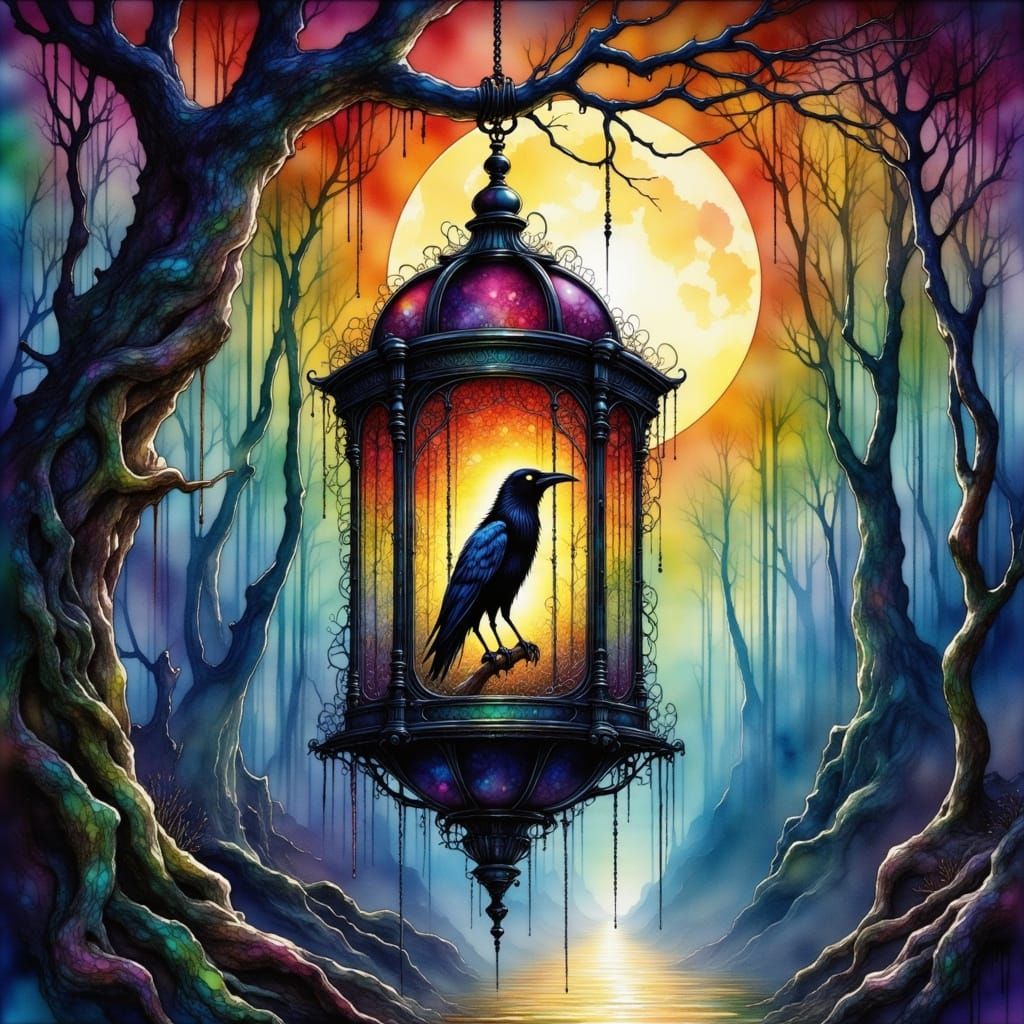 A dark fantasy interpretation of the 'Birdcages' theme, featuring a gothic birdcage wrought from twisted ...  by @Jose