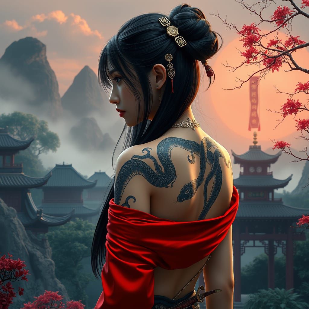 Mystical Chinese Goddess in Traditional Attire