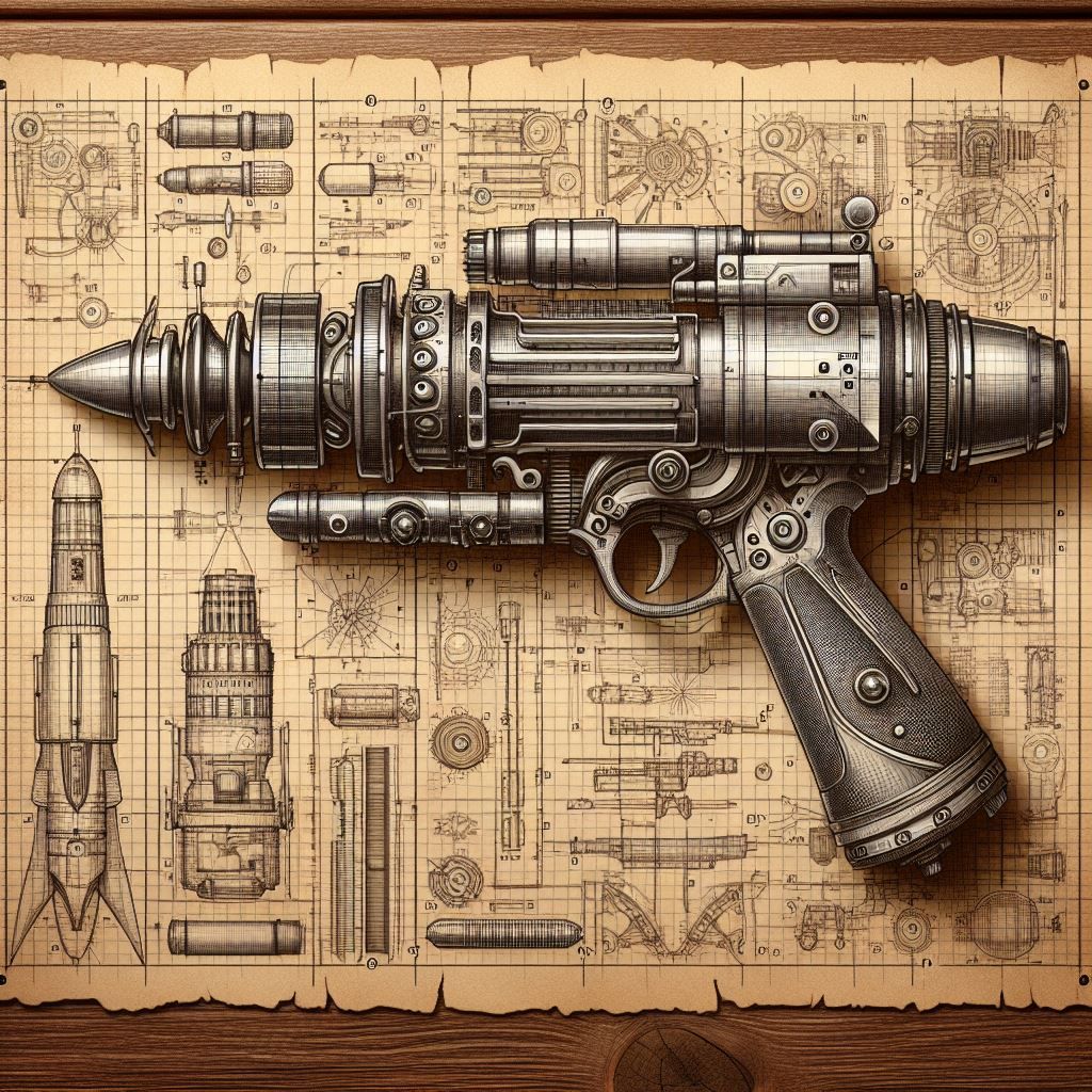 Raygun with Old Technical Drawings