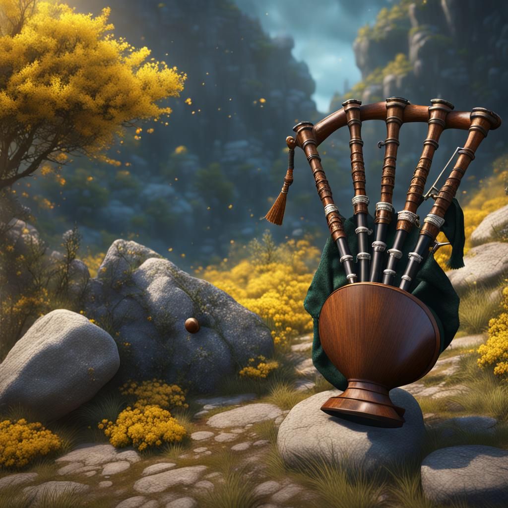 Galician bagpipe and gorse and stones