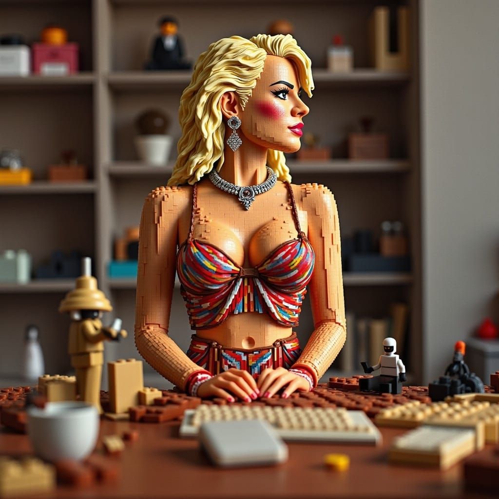  <lora:Brick meet Face:1.0> Margot Robbie , bricks