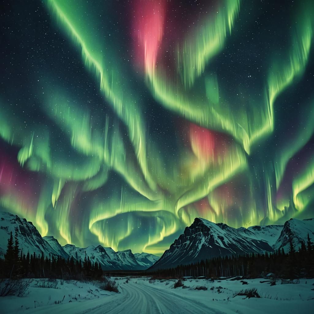 Aurora Borealis, illustrative art, galaxies stars constellat...