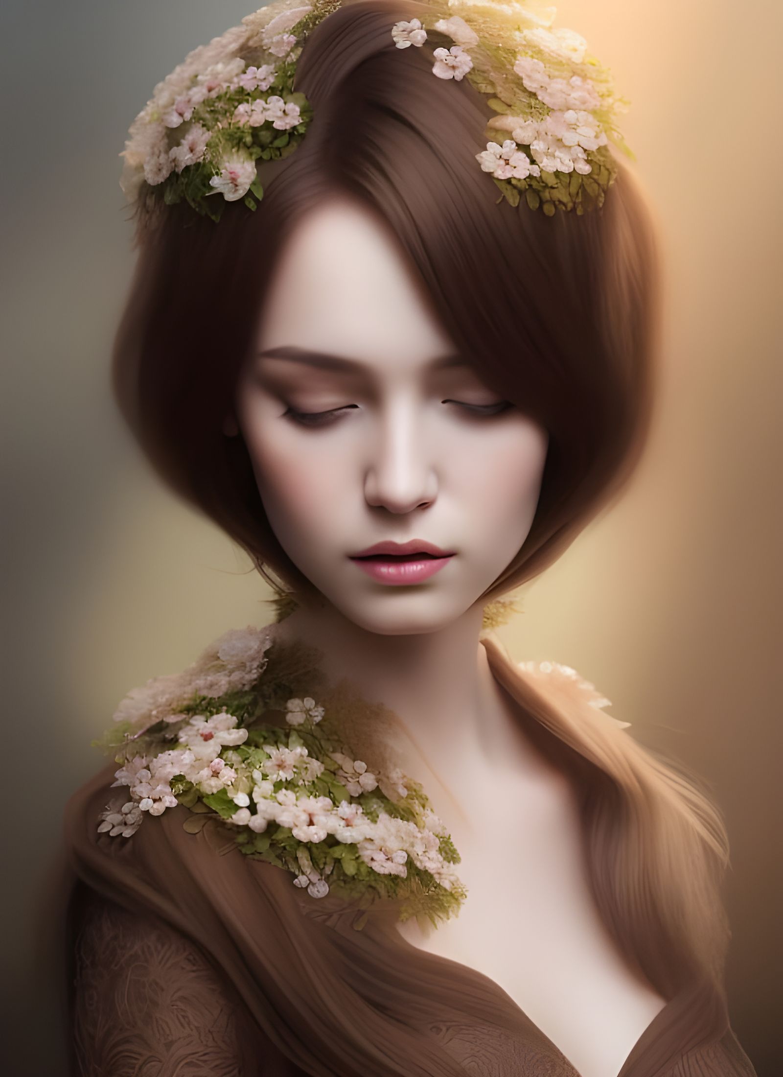 Elegant Duchess With Brown Hair In Flowers 1 Ai Generated Artwork Nightcafe Creator 1722