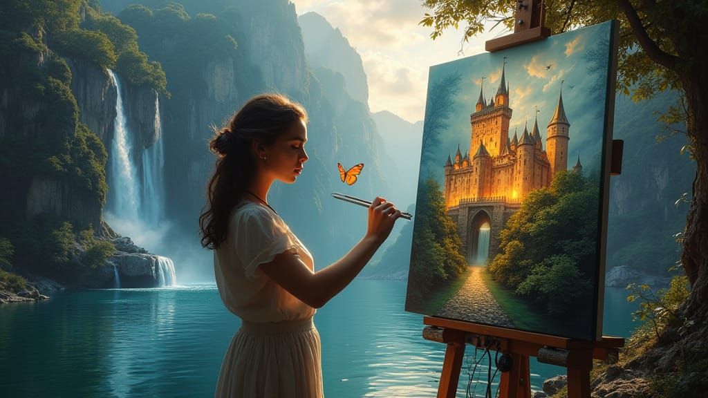 (Inner Peace:2.5)<lora:Akimora:1.0> <lora:DreamweaverFlux:1.0> <lora:SuperHyperrealismFlx:1.0> <lora:hyperkraximalismus:1.0> "An oil on canv...