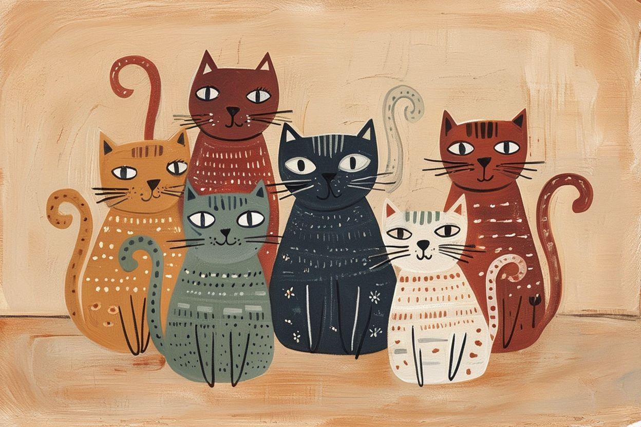 Cats. Naive art.