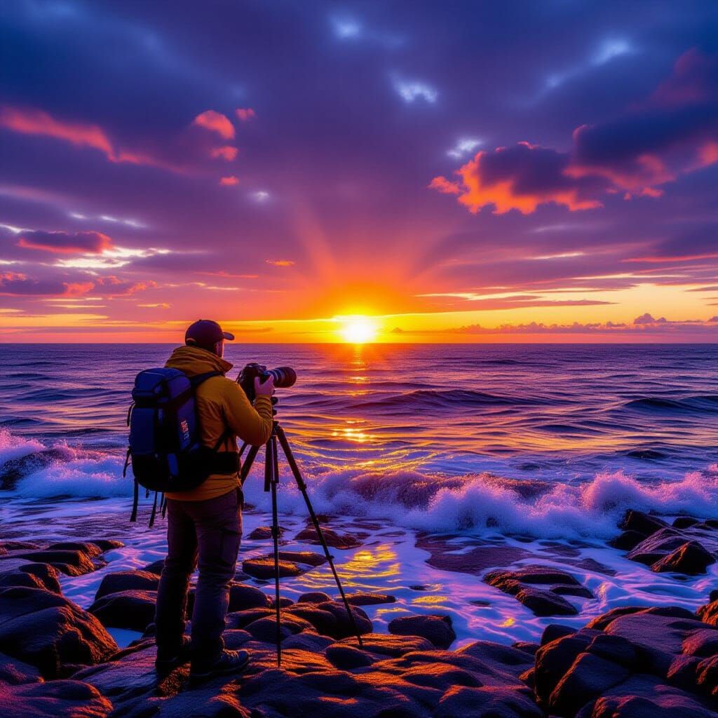 Photographer Captures Sunset on Rocky Shoreline