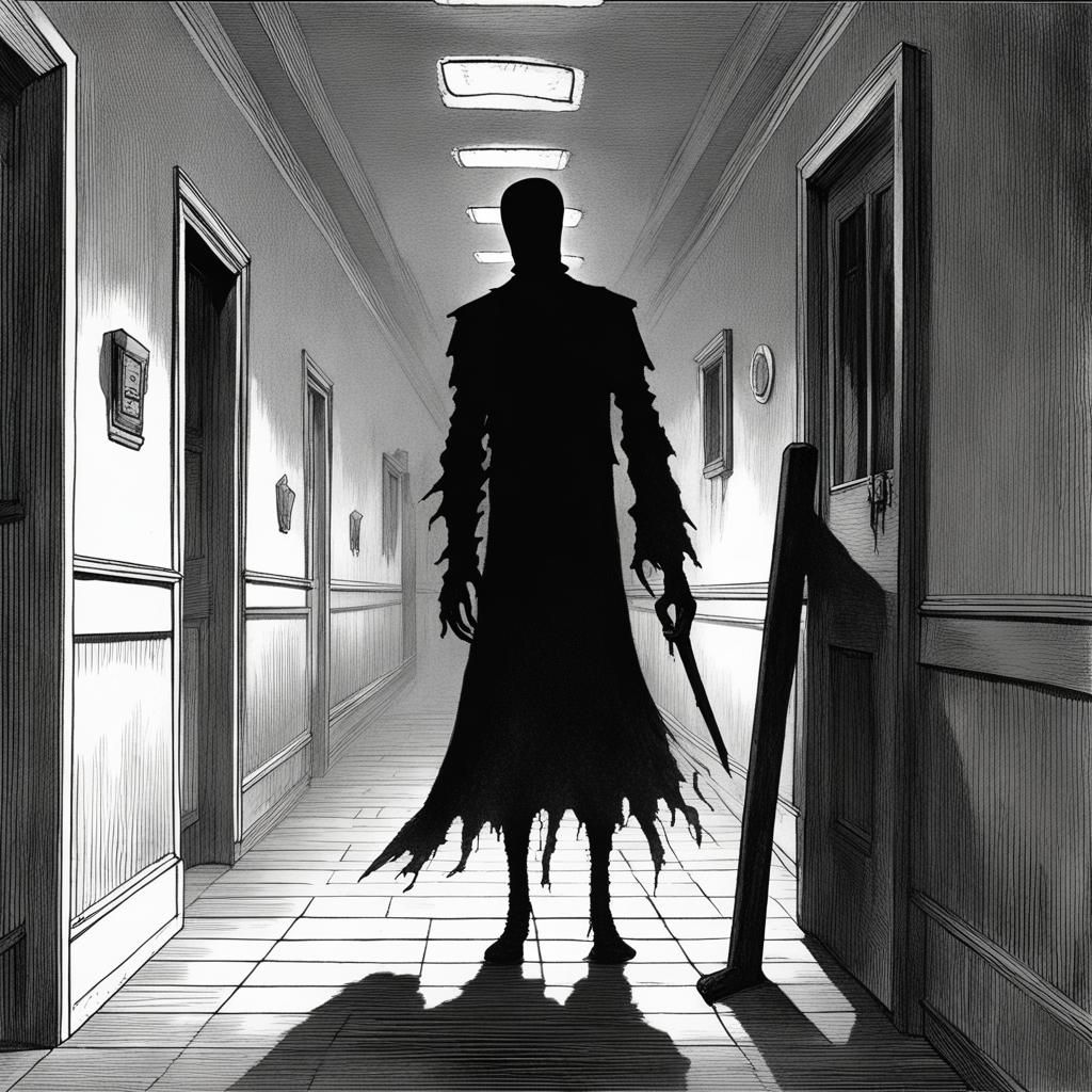 Tall shadow man in a long hospital hallway - AI Generated Artwork ...