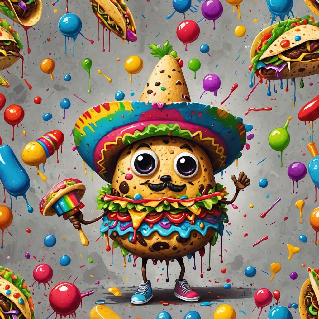 Taco with Maracas in Graffiti Art Style