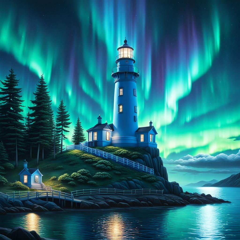 Blue lighthouses with Aurora
