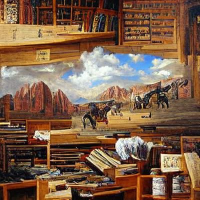old west detailed oil painting library