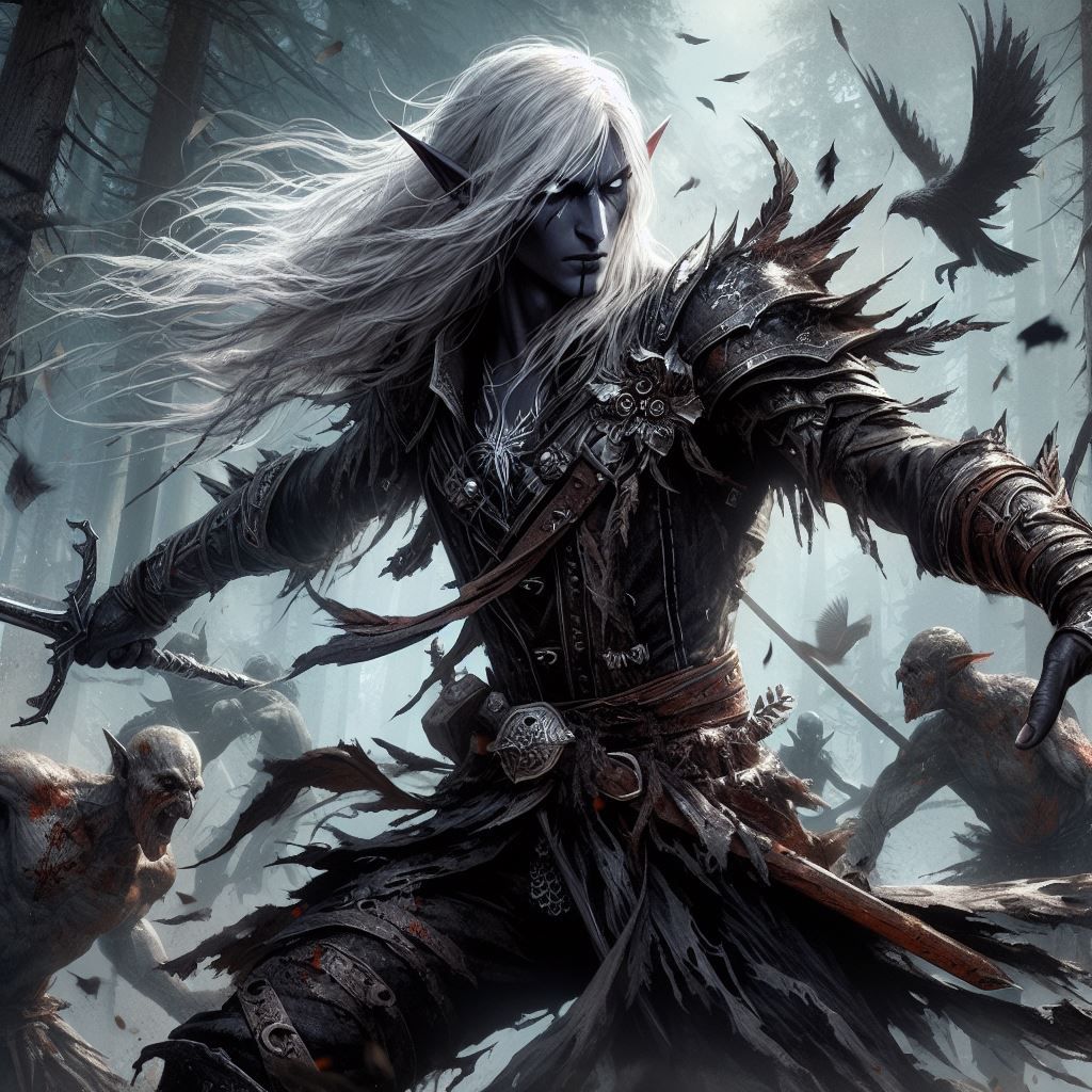 Drow in battle with orcs