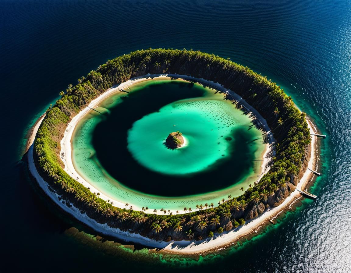 Small volcanic island in a lake within a crater island