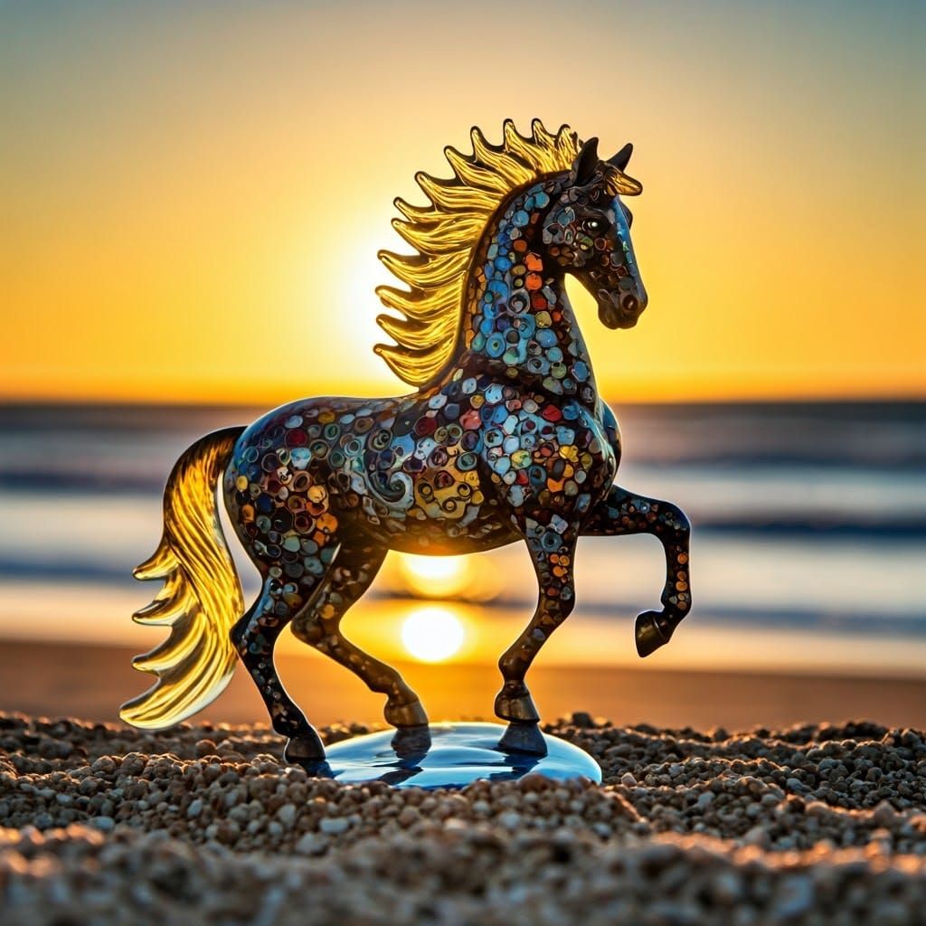 Colorful enameled glass figurine of a majestic horse   by @bibillou