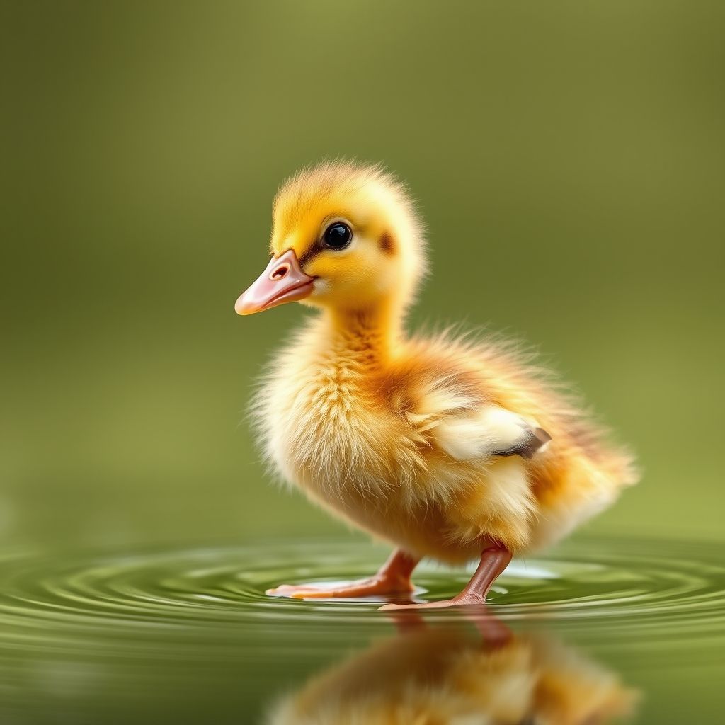 A small, fluffy yellow duckling takes center stage