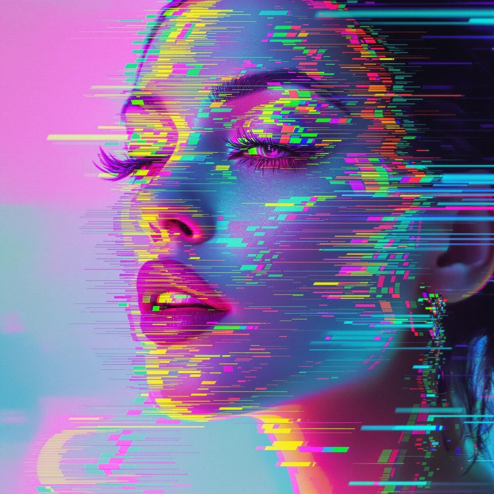 Femmenomenal Portrait in Vibrant Neon Vaporwave Style