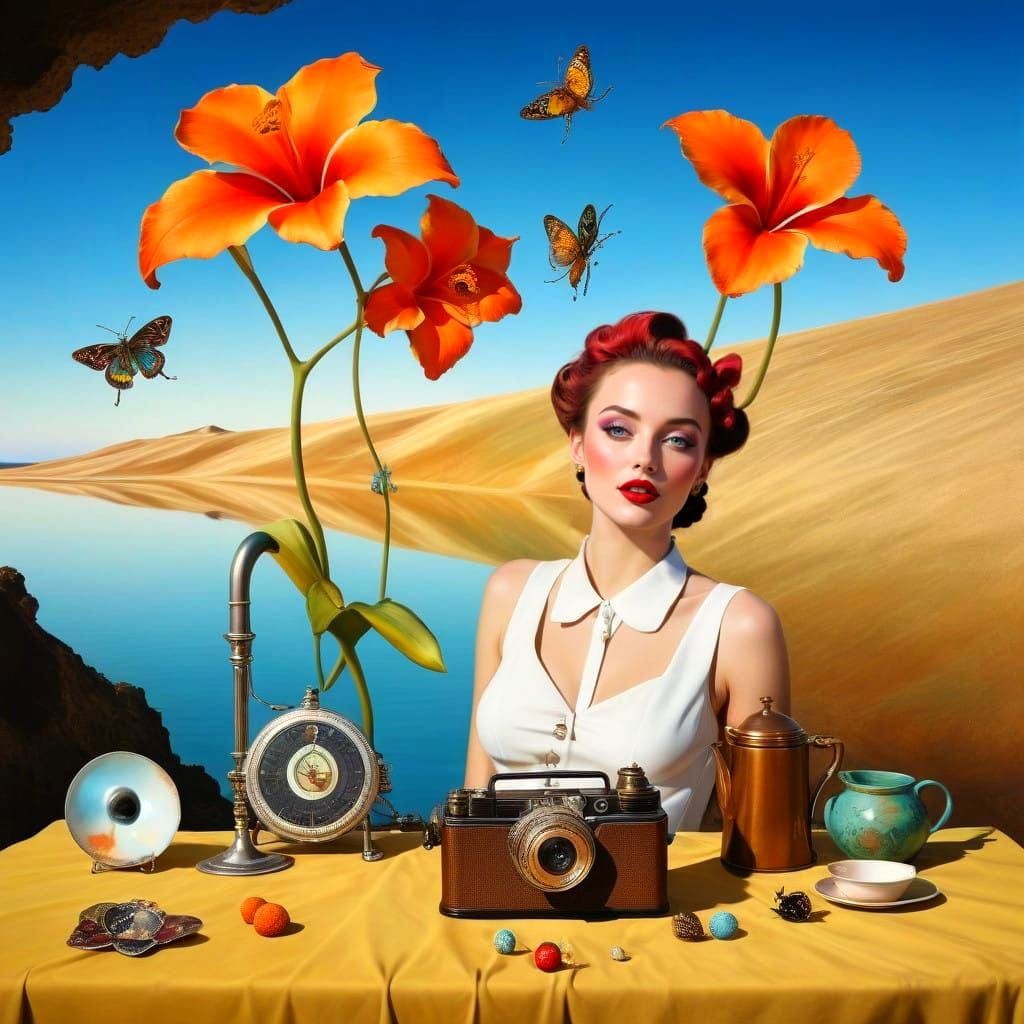 Eccentric Lady in Vibrant Surreal World
