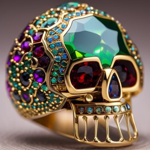 close-up of a filigree highly intricate crystal skull, sophi...