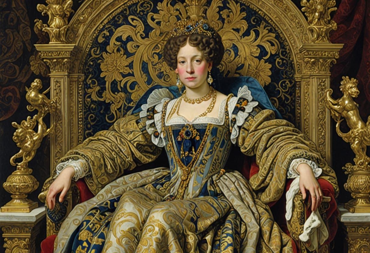 Regal Woman in Opulent Baroque Setting
