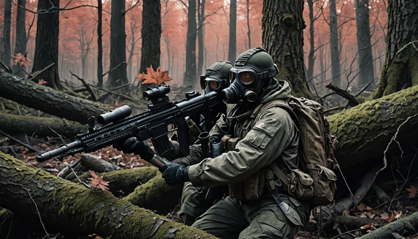 Photorealistic. Realism. A  survivalist, wearing a mix a CAD...