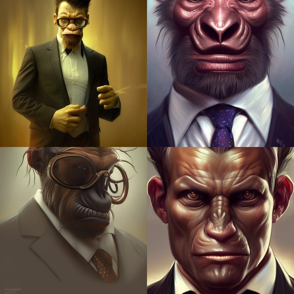 Ape in suit ,5D lighting,surreal fantasy art,detailed face,5...