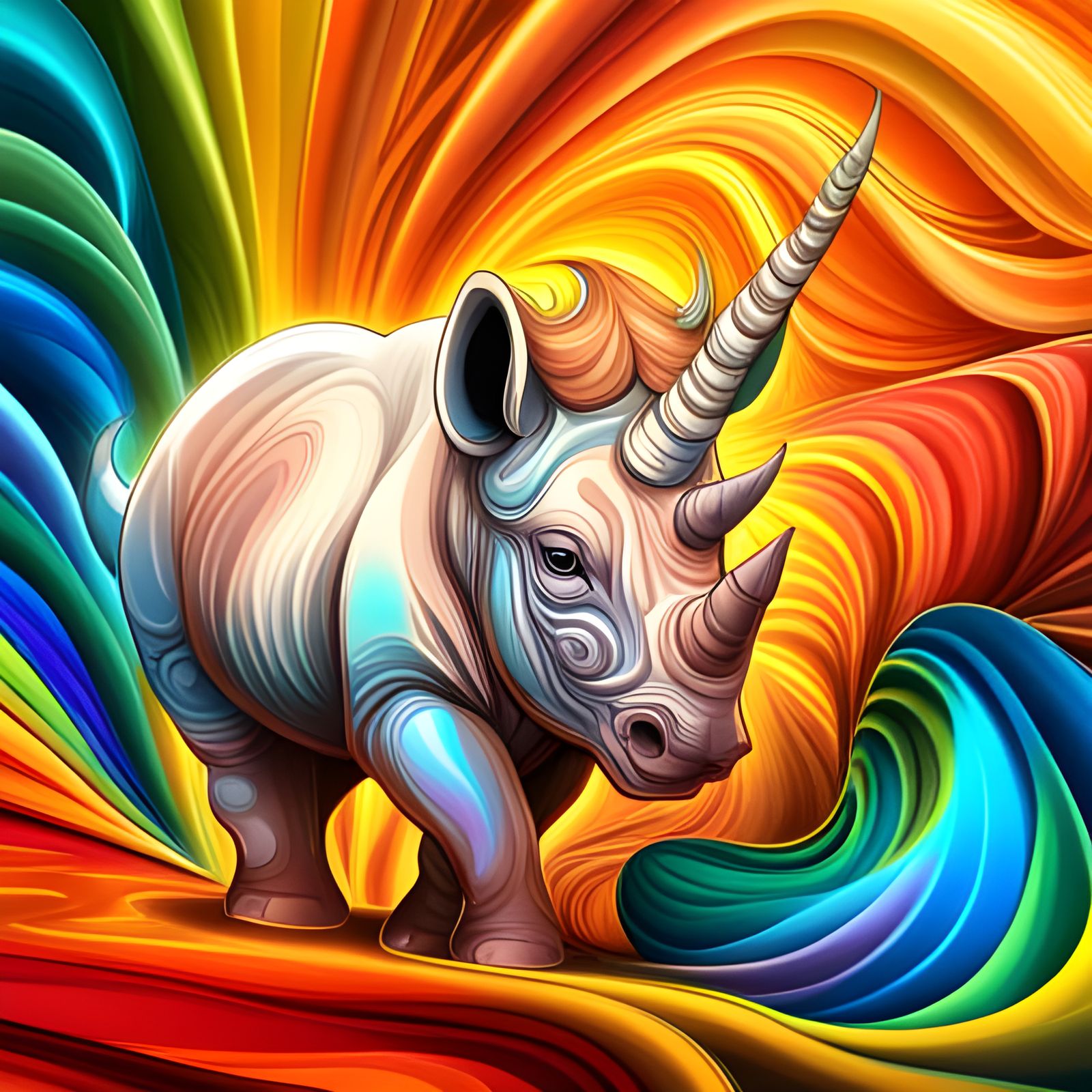 Rainbow Rhino   by @Artificial Intelligence Artist