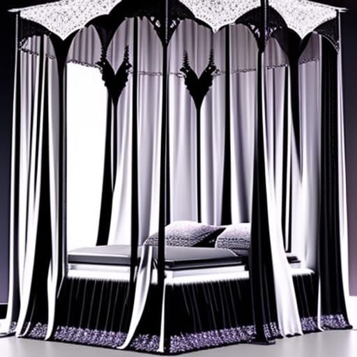 Gothic canopy bed with beautiful black blanket& black pillows