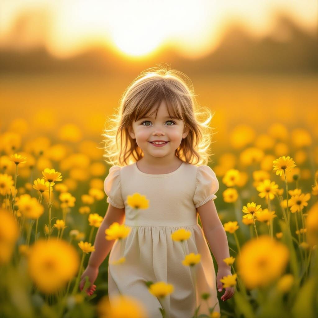 Girl in Yellow Flowers Storybook Illustration