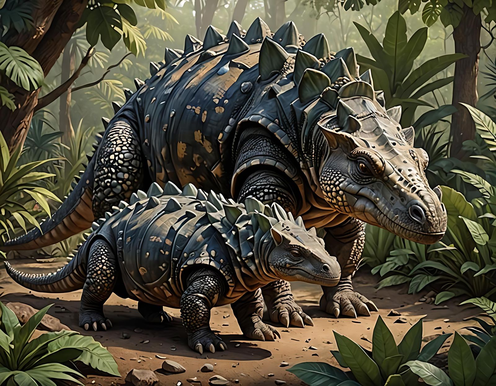 ankylosaurus mother with baby  by @CNEWBY